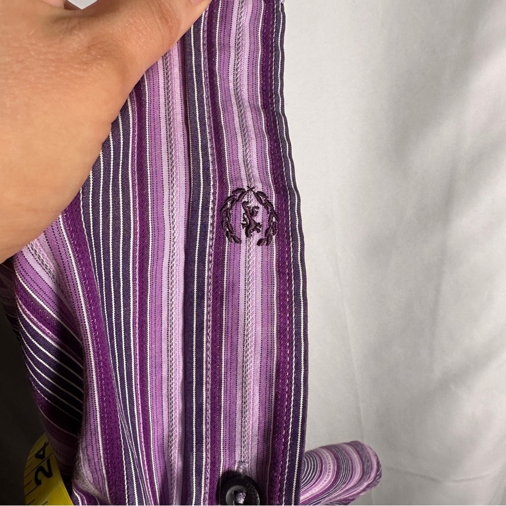 Bugatchi Uomo Cotton Stripe Contrast Cuff Button-Up JEWEL TONE Purple L Office - Picture 11 of 12